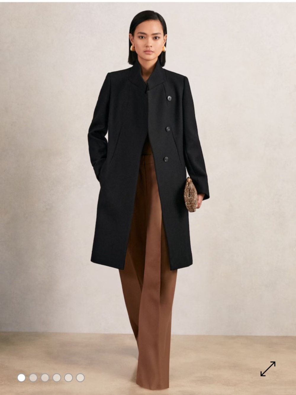Reiss Max Wool-Blend Wrapover Mid-Length Coat in Black